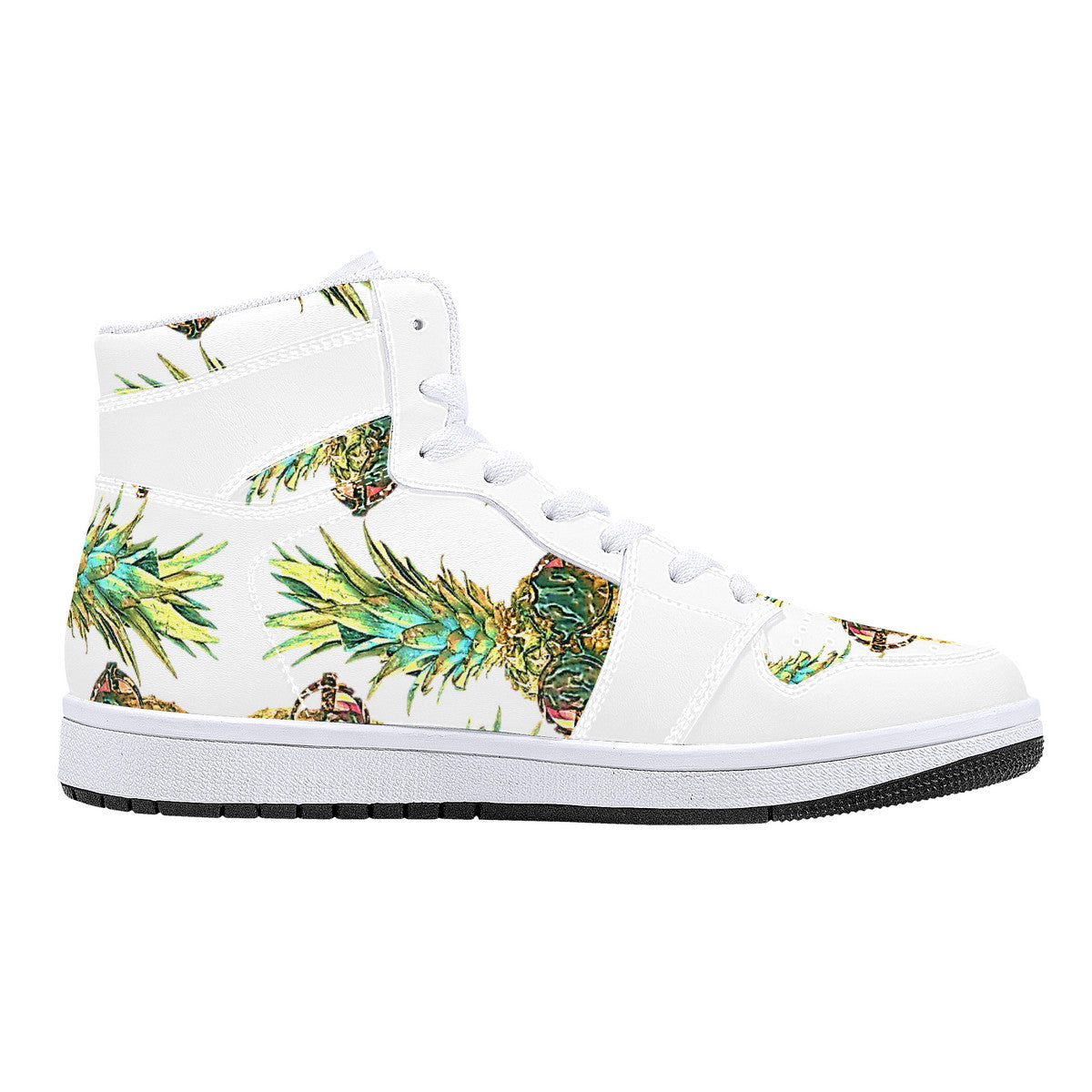 Pineapple Man High-Top Synthetic Leather Sneakers - White