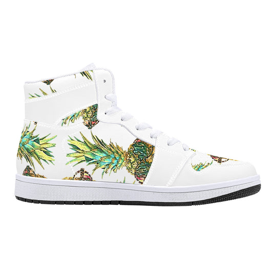 Pineapple Man High-Top Synthetic Leather Sneakers - White