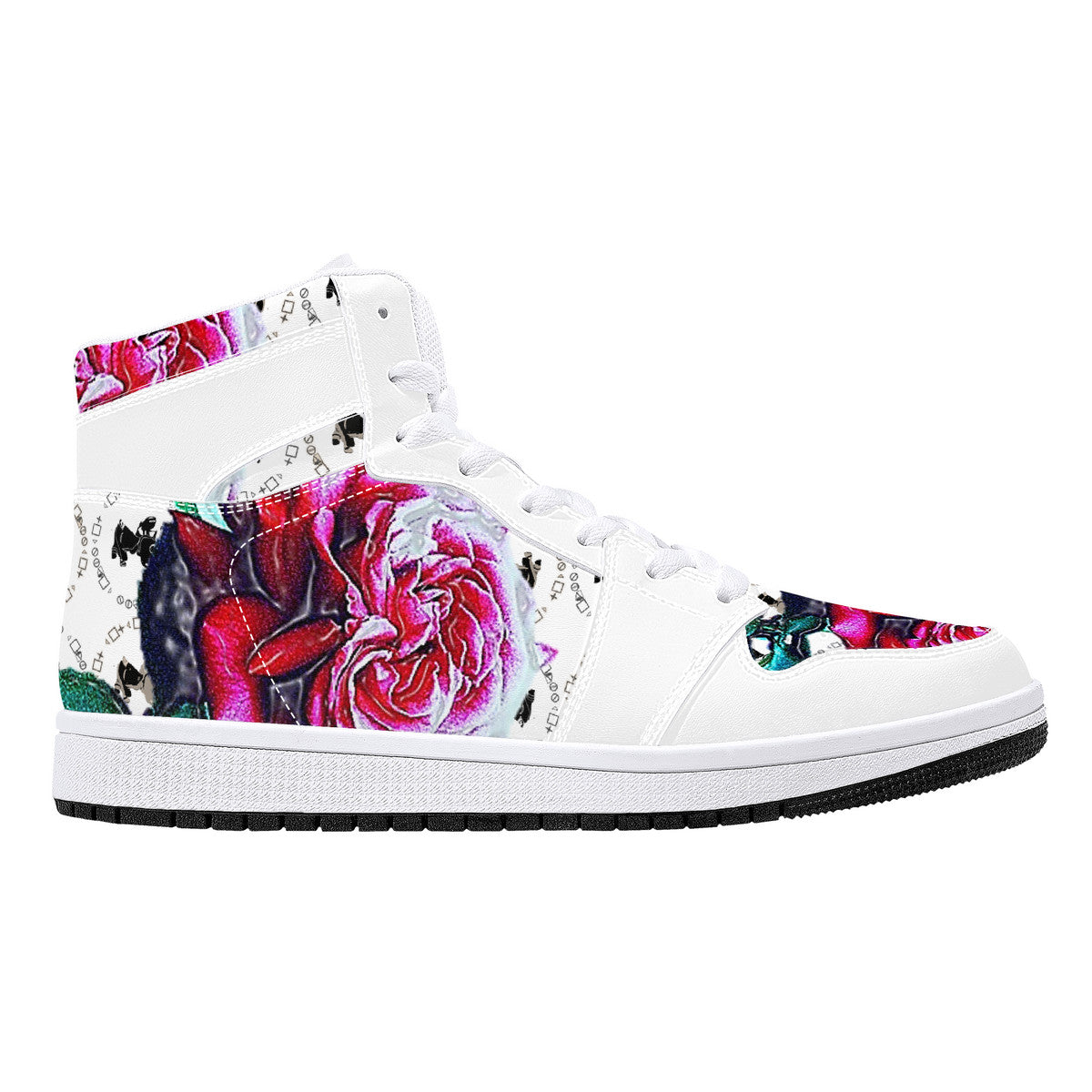 Branded Rose High-Top Synthetic Leather Sneakers - White