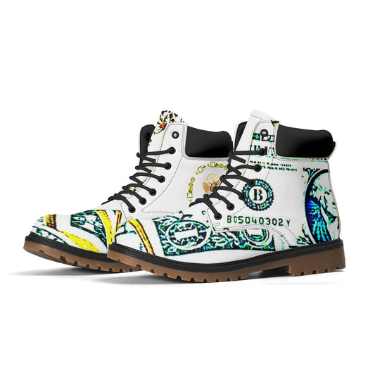 Money Print Unisex Synthetic Leather Boots