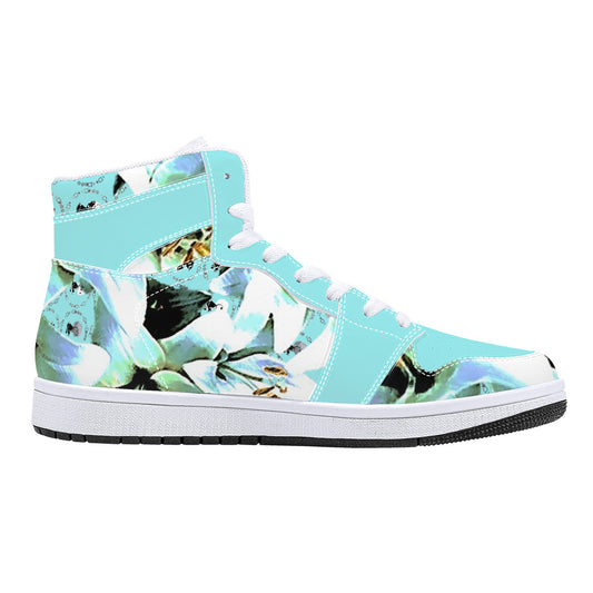 Blue Lily High-Top Synthetic Leather Sneakers - White