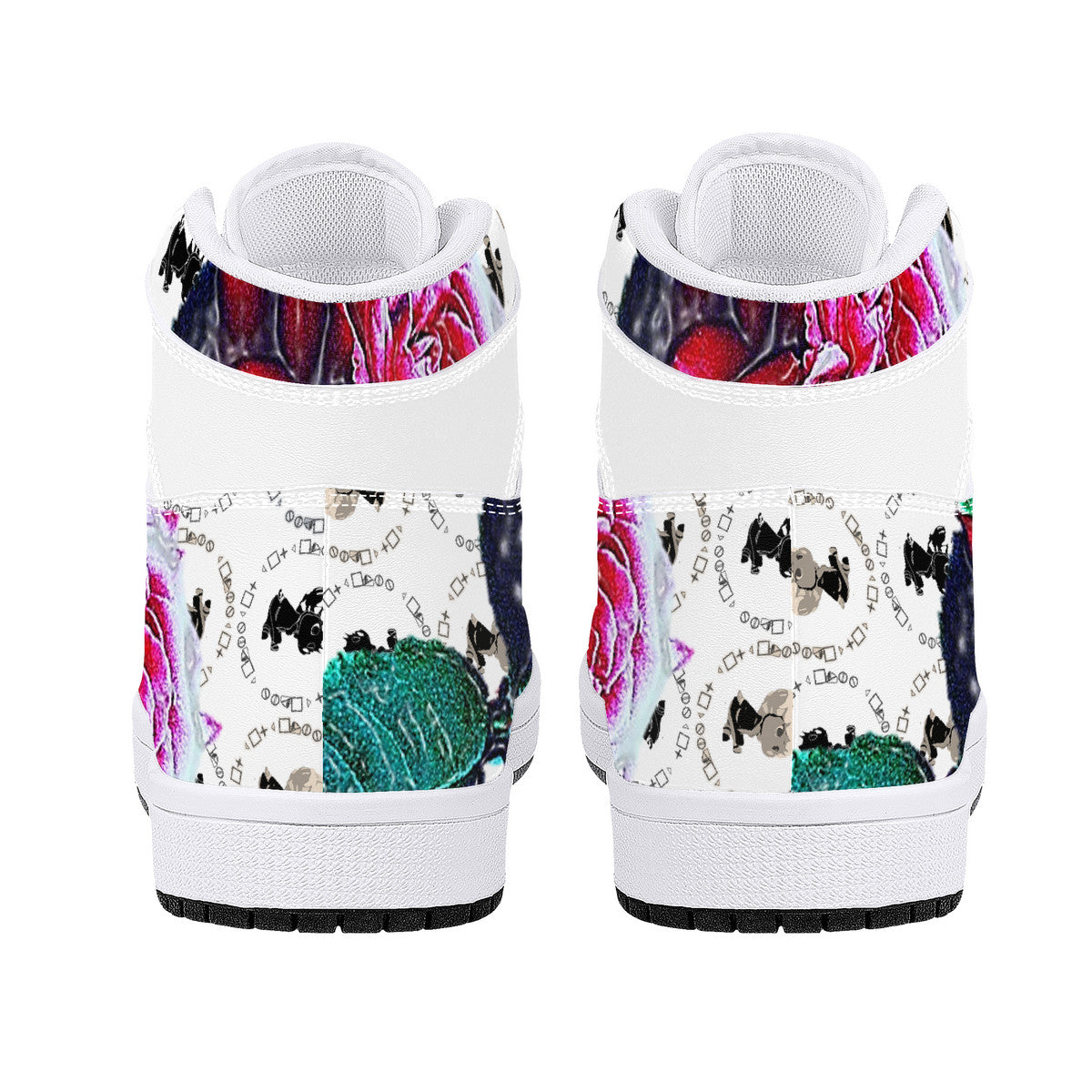 Branded Rose High-Top Synthetic Leather Sneakers - White