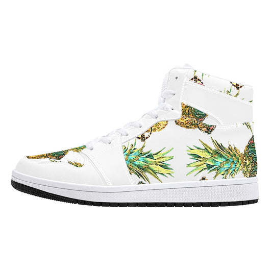 Pineapple Man High-Top Synthetic Leather Sneakers - White