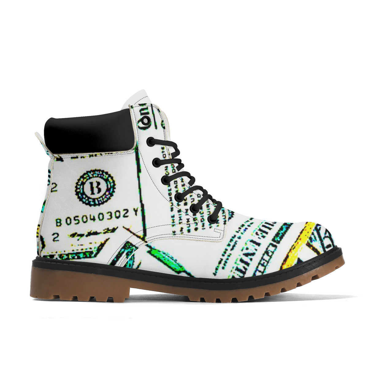 Money Print Unisex Synthetic Leather Boots