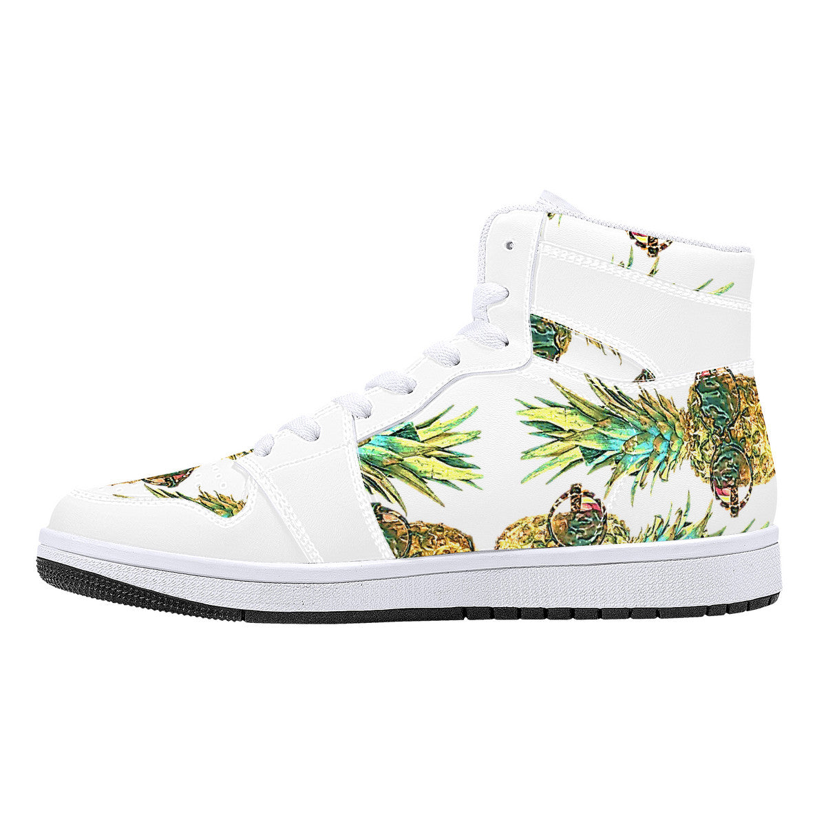 Pineapple Man High-Top Synthetic Leather Sneakers - White