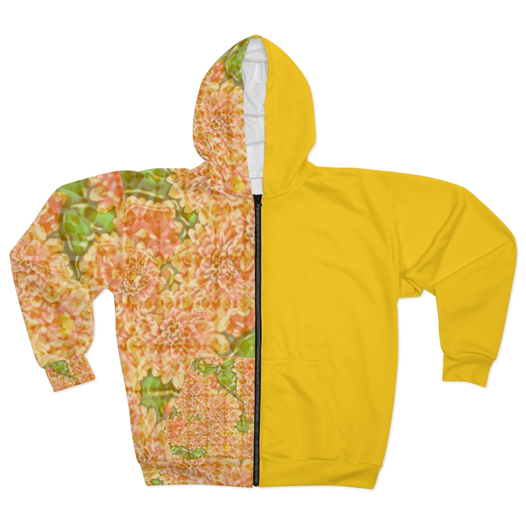 Faded Floral Yellow AOP Unisex Zip Hoodie