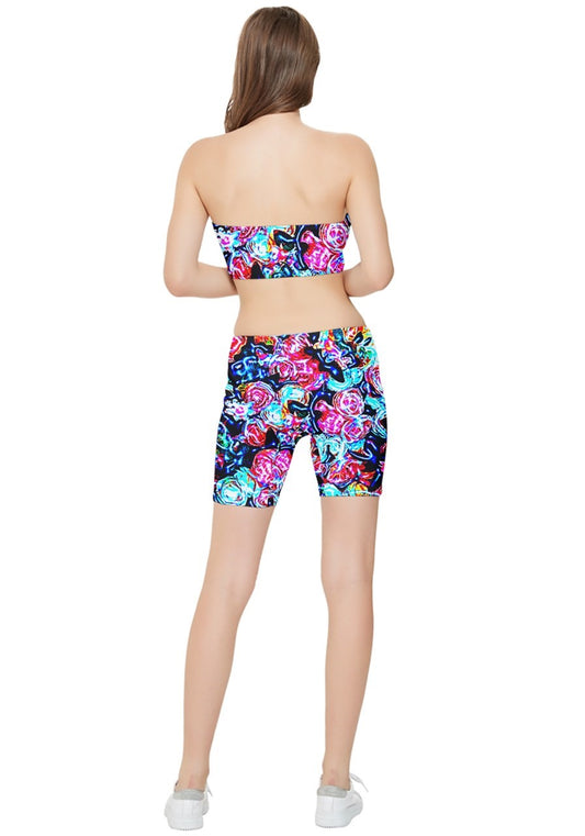 Neon Floral Stretch Shorts and Tube Top Set