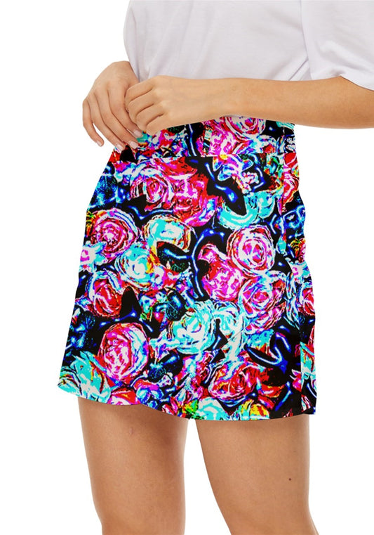 Neon Floral Mini Front Wrap Skirt