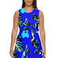 Abstract Tropical Waist Tie Tier Mini Chiffon Dress