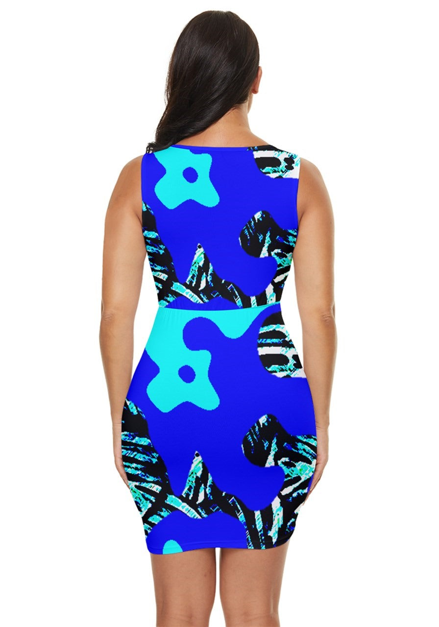 Abstract Tropical Draped Bodycon Dress