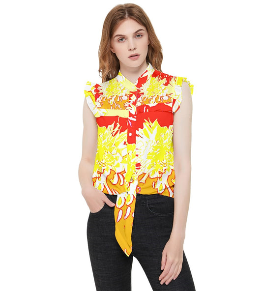 Red and Yellow Floral Frill Detail Shirt