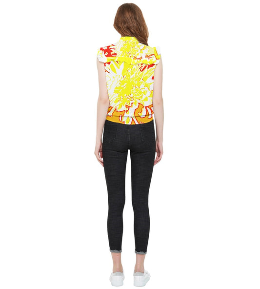Red and Yellow Floral Frill Detail Shirt