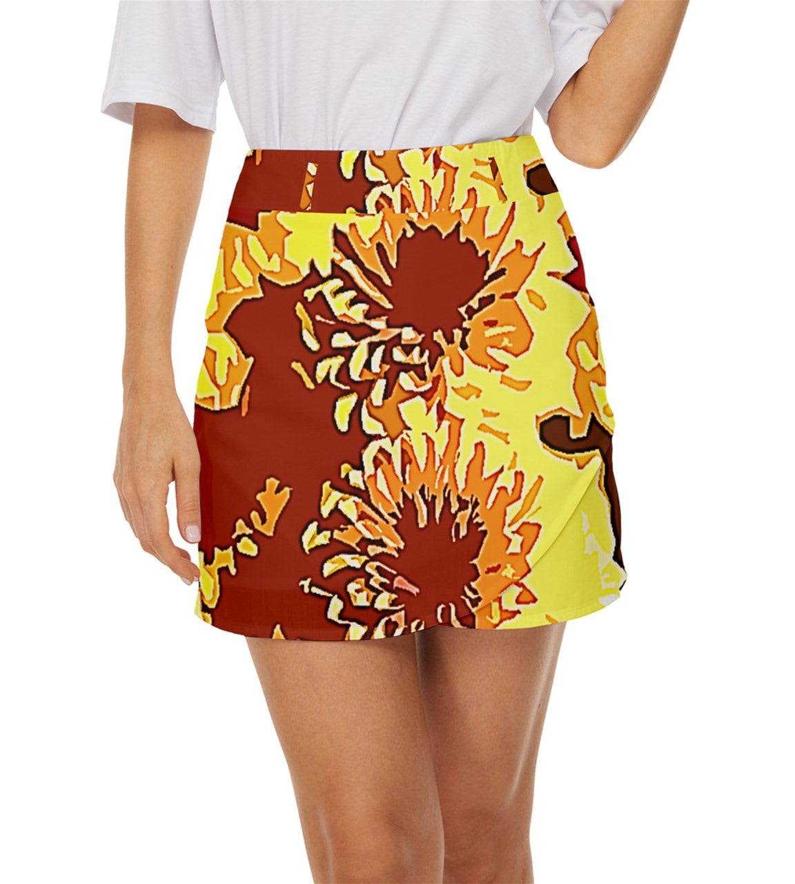 Sunflowers Mini Front Wrap Skirt