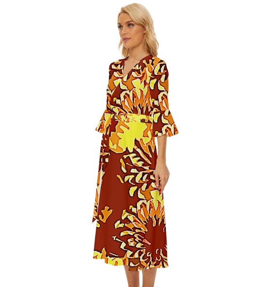 Sunflowers Midsummer Wrap Dress
