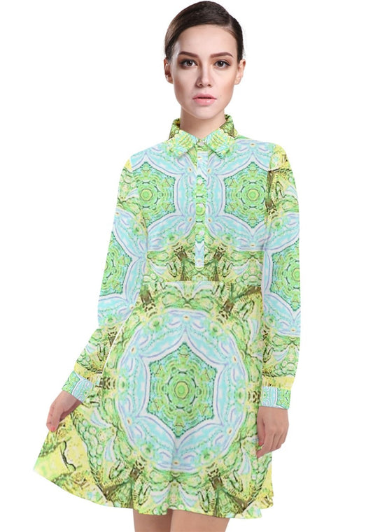 Green Marble Long Sleeve Chiffon Shirt Dress