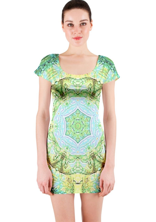 Green Marble Short Sleeve Bodycon Dress