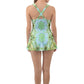 Green Marble Ruffle Top Dress Swimsuit