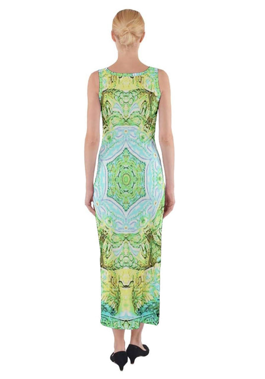 Green Marble Fitted Maxi Dress