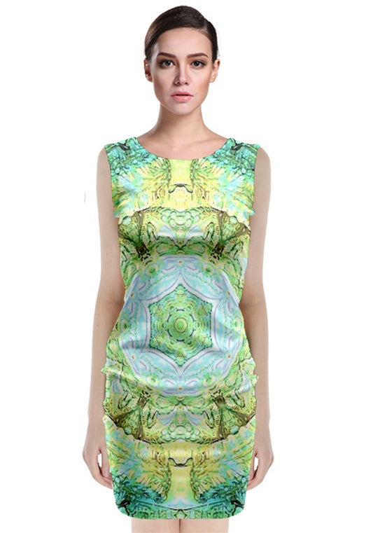Green Marble Classic Sleeveless Midi Dress