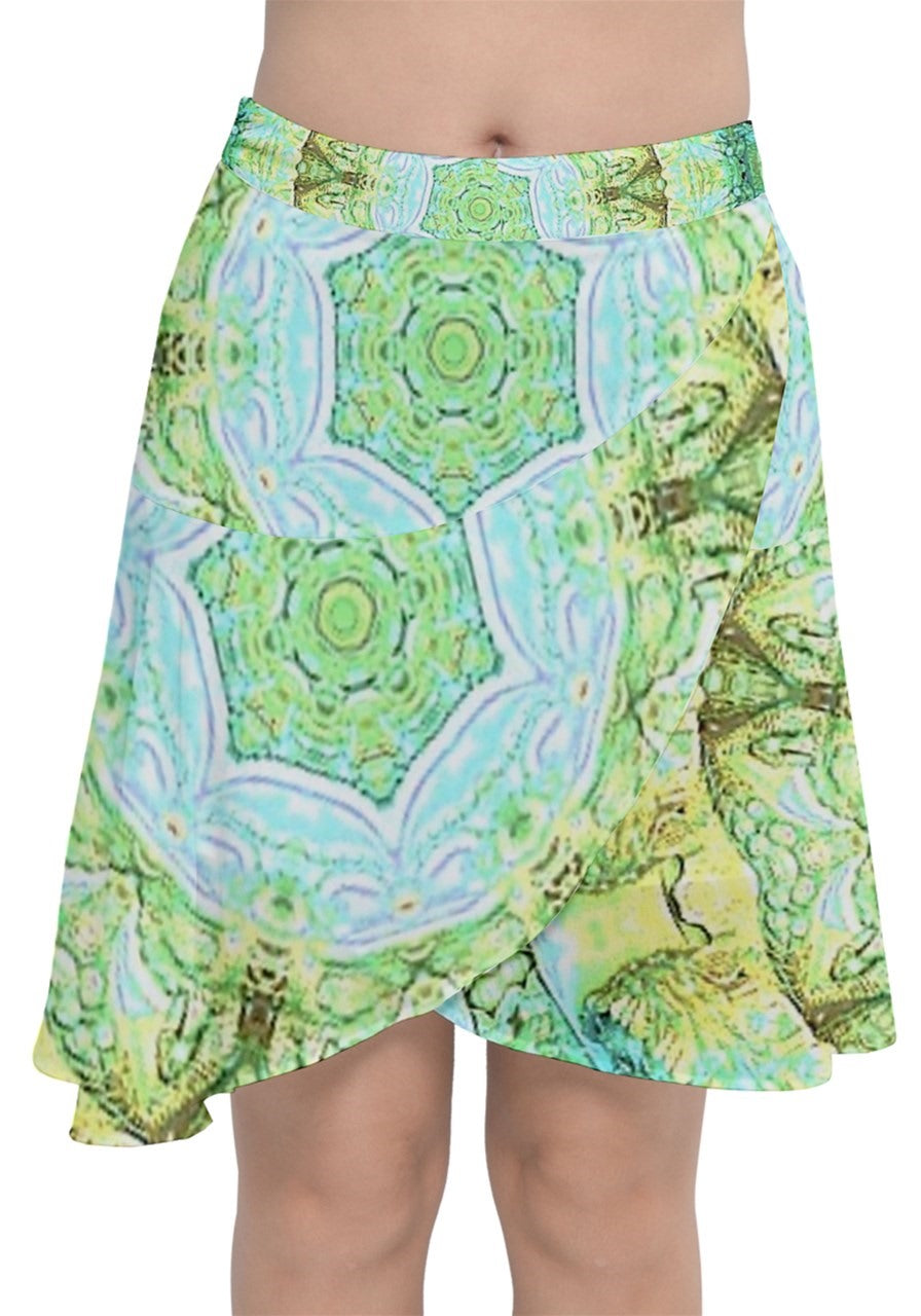 Green Marble Chiffon Wrap Front Skirt