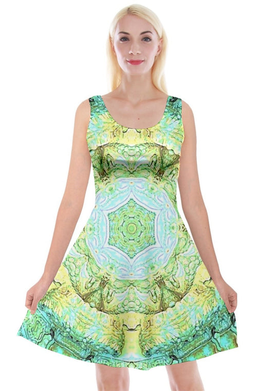 Green Marble Reversible Velvet Sleeveless Dress