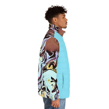 CDEJ Turquoise Marble Men's Puffer Jacket