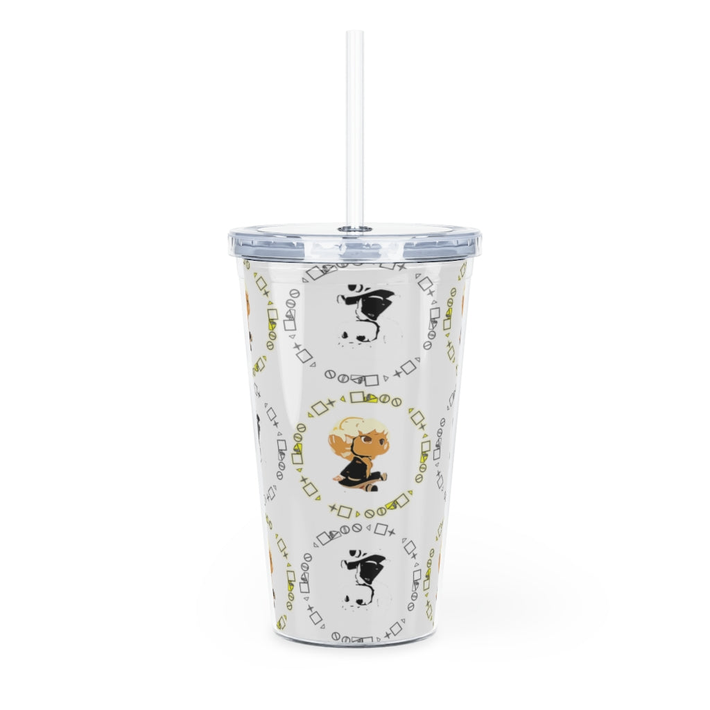 Logo Patterned Plastic Tumbler with Straw