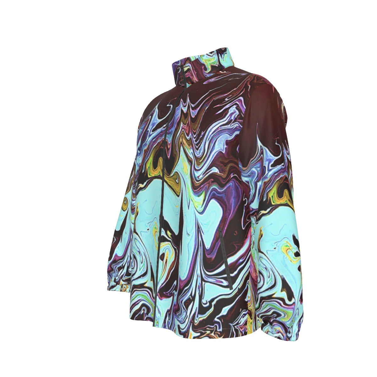 Turquoise Marble Collar Zip-up Windproof Jacket