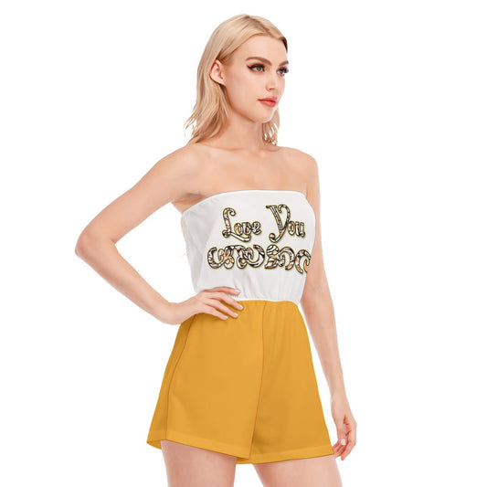 Graphic "Love You" Tube Top Jumpsuit
