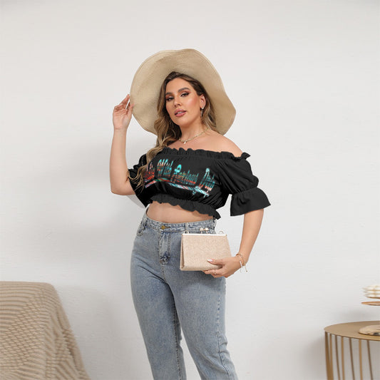Graphic Plus Size Off-shoulder Cropped Top