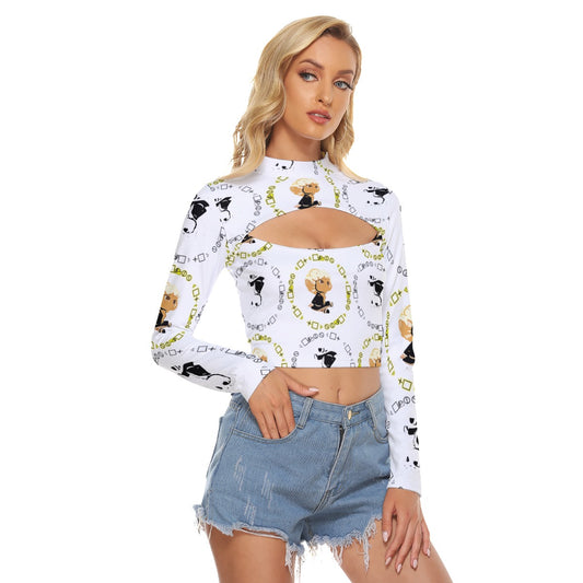 Logo Patterned Keyhole Tight Crop Top