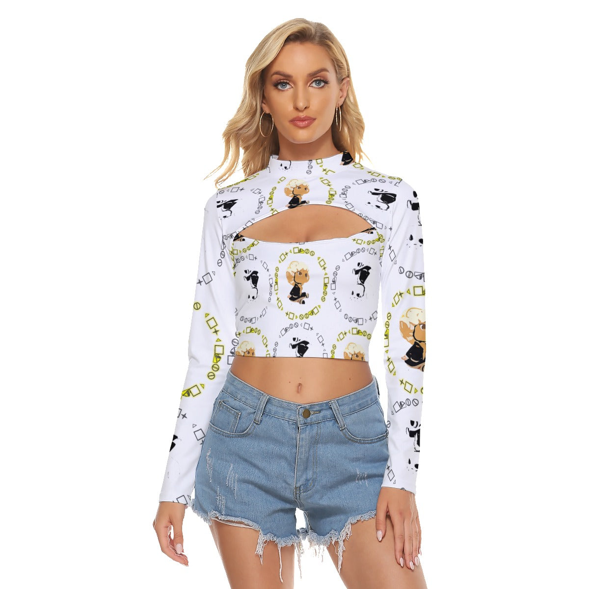 Logo Patterned Keyhole Tight Crop Top