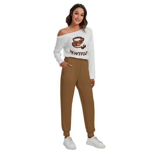 Graphic "Coffee" Off-Shoulder Jumpsuit