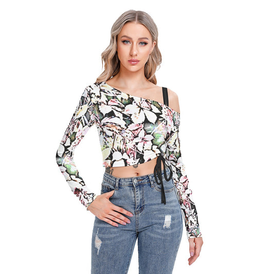 Flower Child One-shoulder Blouse With Drawstring