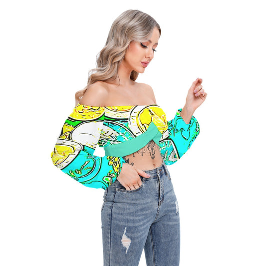 Teal Coin Cropped Tube Top With Long Sleeve