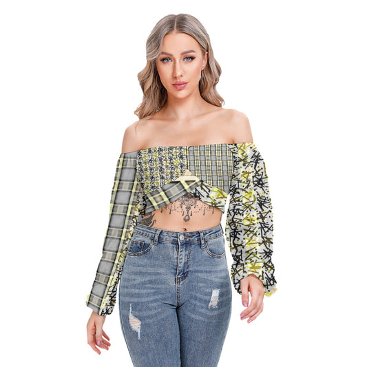 Patchwork Cropped Tube Top With Long Sleeve