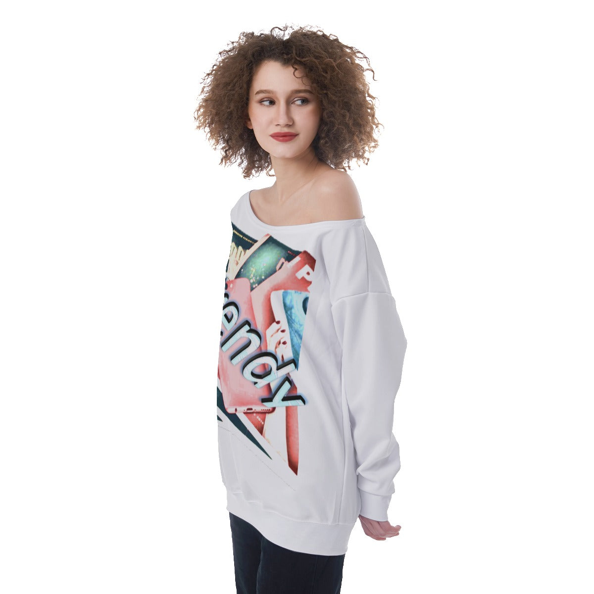 Graphic Trendy Women's Off-Shoulder Sweatshirt