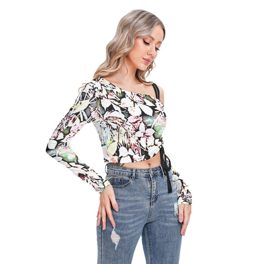 Flower Child One-shoulder Blouse With Drawstring