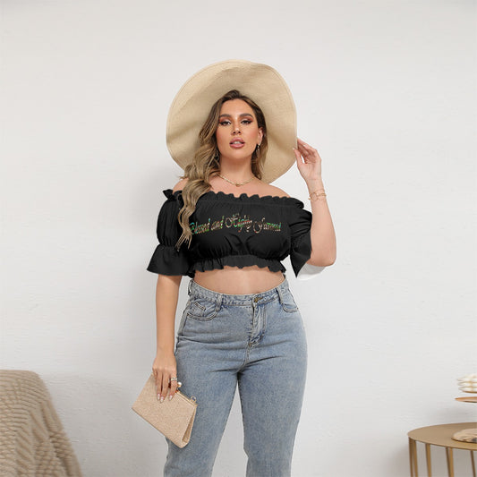 Graphic Blessed Plus Size Off-shoulder Cropped Top