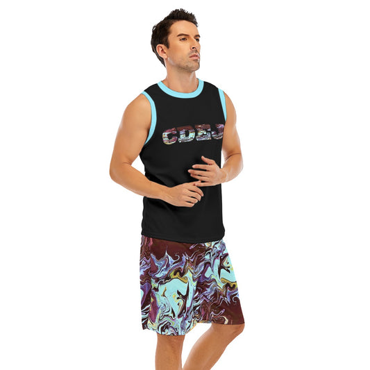 CDEJ Turquoise Marble Men's Basketball Suit