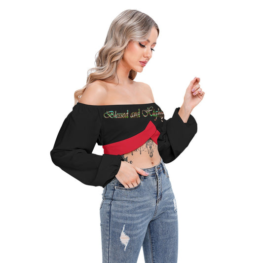 Graphic Blessed Cropped Tube Top With Long Sleeve