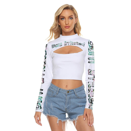 Graphic Born Irritated Hollow Chest Keyhole Tight Crop Top