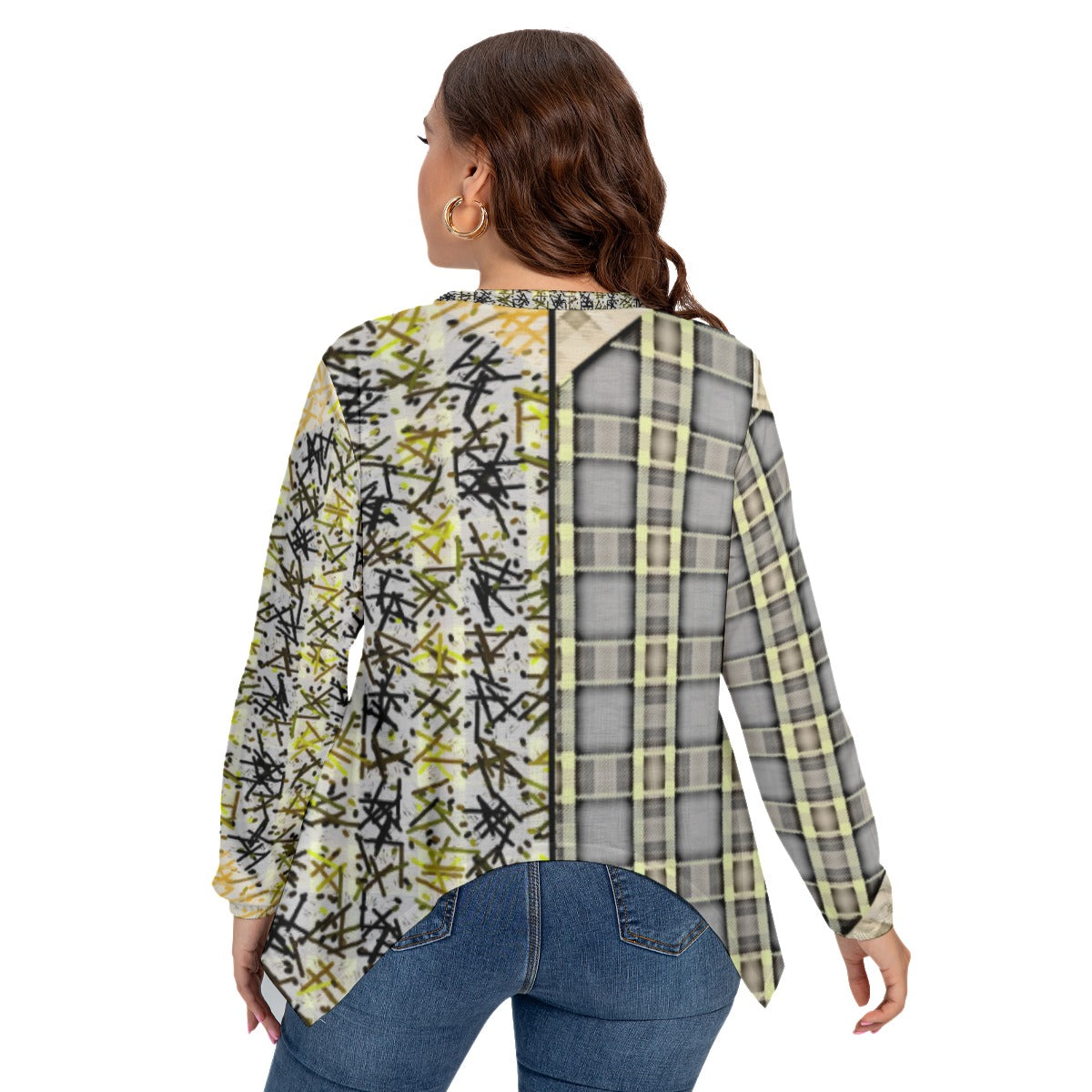 Patchwork Plus Size T-shirt With Asymmetrical Hem