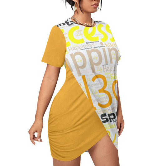 Yellow Branded Plus Size Stacked Hem Dress