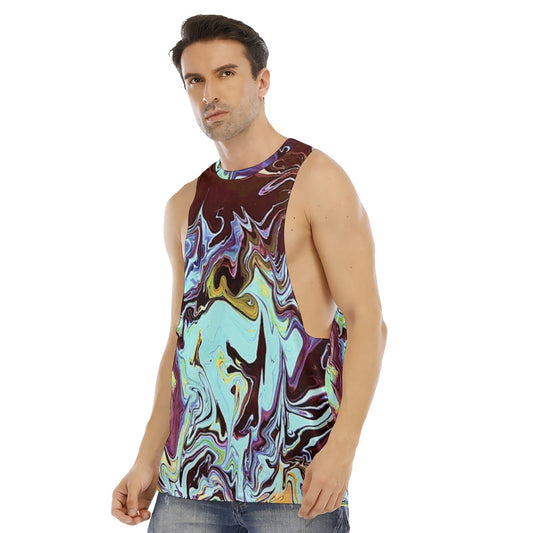 CDEJ Turquoise Marble Men's O-neck Long Tank Top