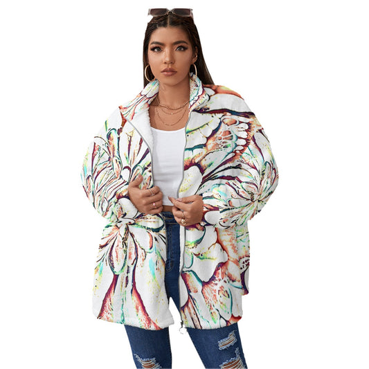 Psycho Print Plus Size Fleece Stand-up Collar Coat
