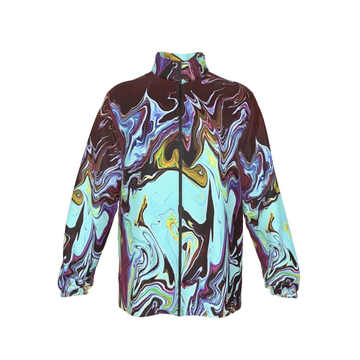 Turquoise Marble Collar Zip-up Windproof Jacket