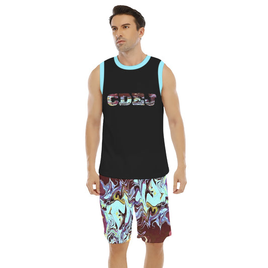 CDEJ Turquoise Marble Men's Basketball Suit