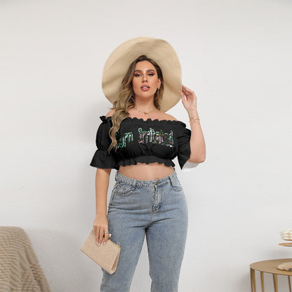 Graphic Born Irritated Off-shoulder Cropped Top