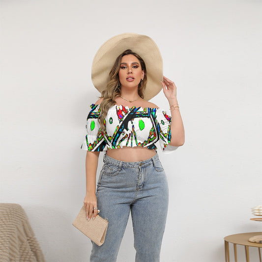 Painted Plus Size Off-shoulder Cropped Top
